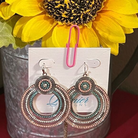 NWT Premier Designs Silver, Pink, Turquoise Hoop Earrings #PNER1 - Picture 5 of 5